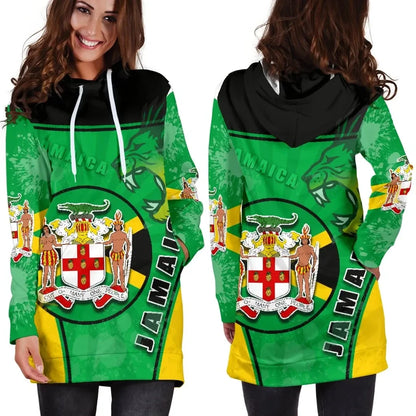 Jamaica Lion Women Hoodie Dress Circle Stripes Flag Version