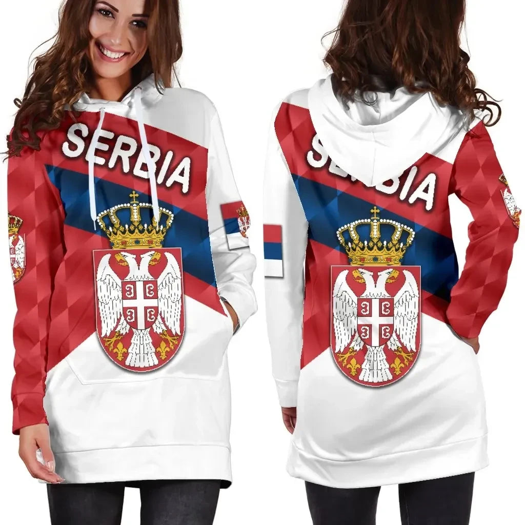 Serbia Women Hoodie Dress Sporty Style K8