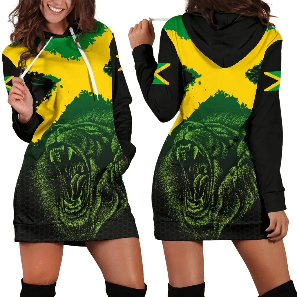 Jamaica Lion Flag Grunge Hoodie Dress