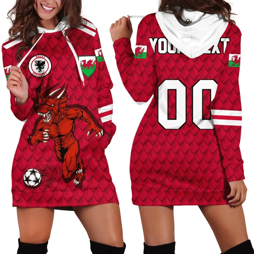 Custom Wales Dragon Hoodie Dress Euro Soccer