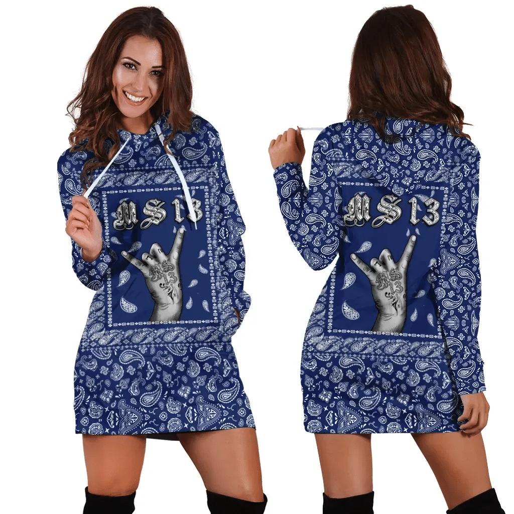 MS13 Hoodie Dress Blue Bandana