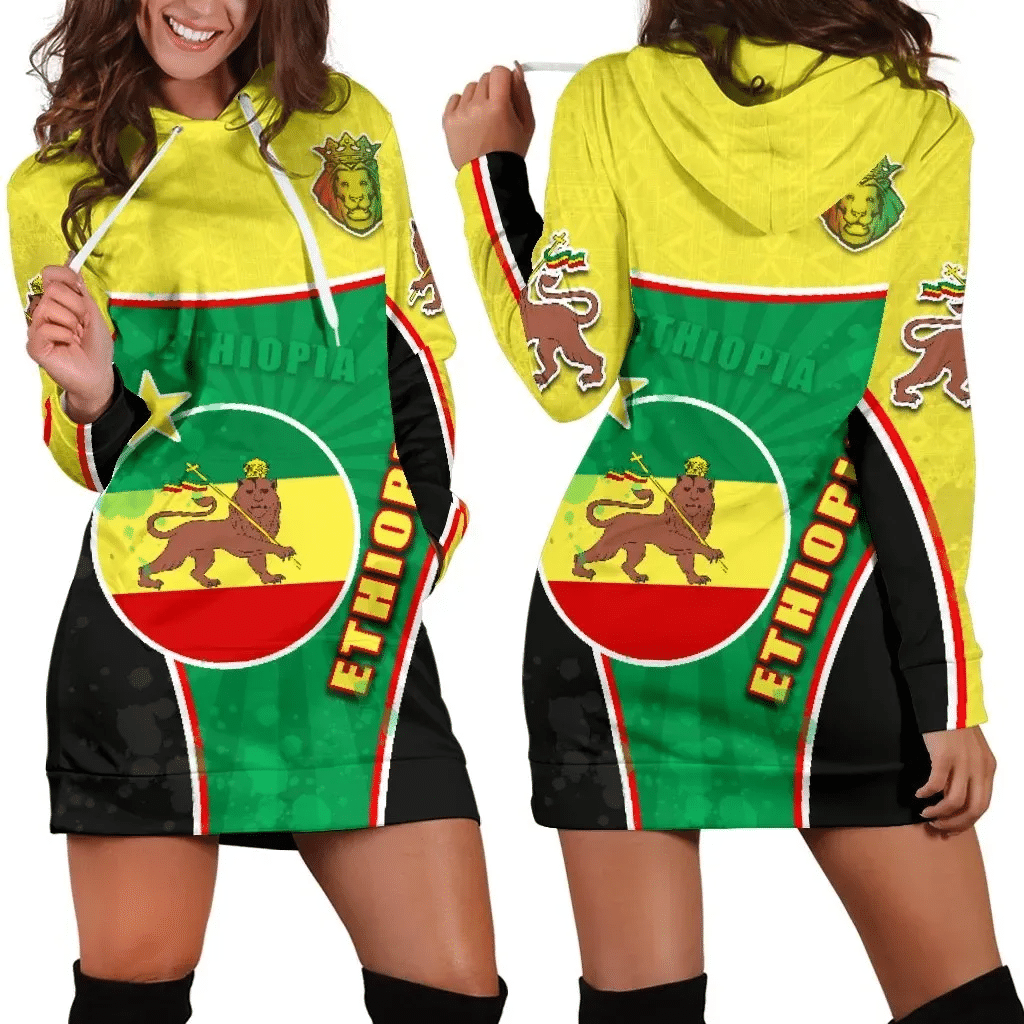 Ethiopia Lion Women Hoodie Dress Circle Stripes Flag Version