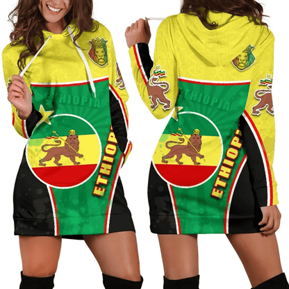 Ethiopia Lion Women Hoodie Dress Circle Stripes Flag Version