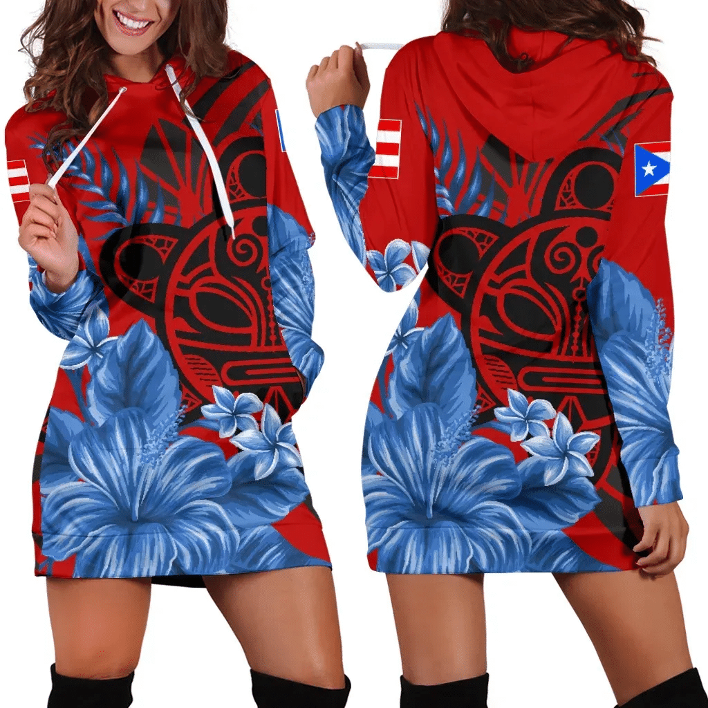 Taino Sun and Hibiscus of Puerto Rico Women's Hoodie Dress Th00