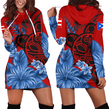 Taino Sun and Hibiscus of Puerto Rico Women's Hoodie Dress Th00