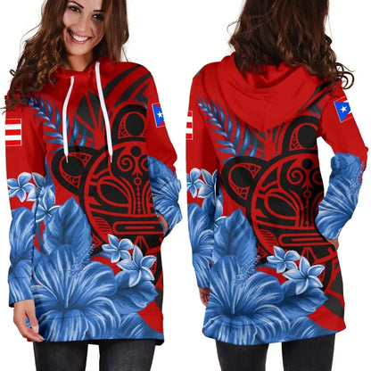 Taino Sun and Hibiscus of Puerto Rico Women's Hoodie Dress Th00