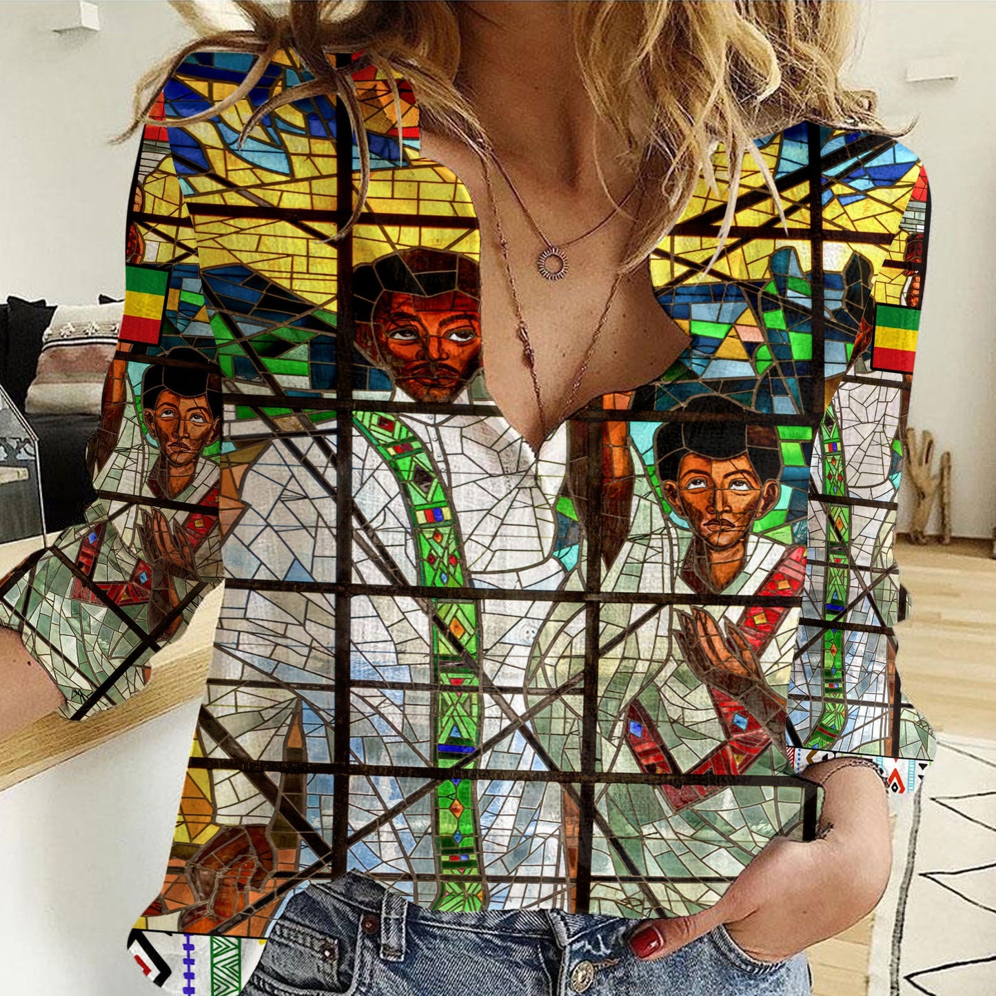 Clothing Ethiopian Orthodox Flag Women Casual Shirt