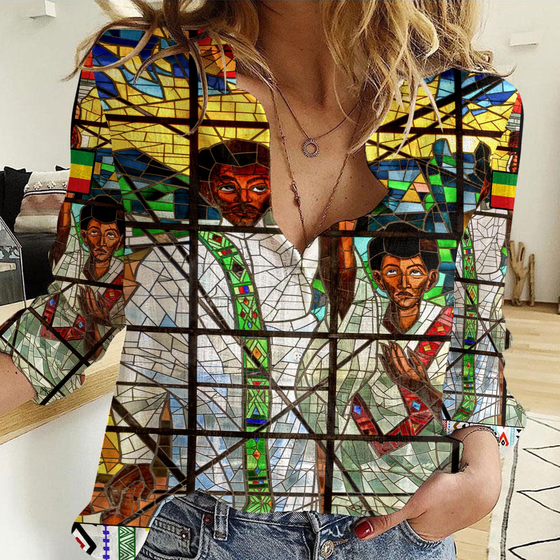 Clothing Ethiopian Orthodox Flag Women Casual Shirt
