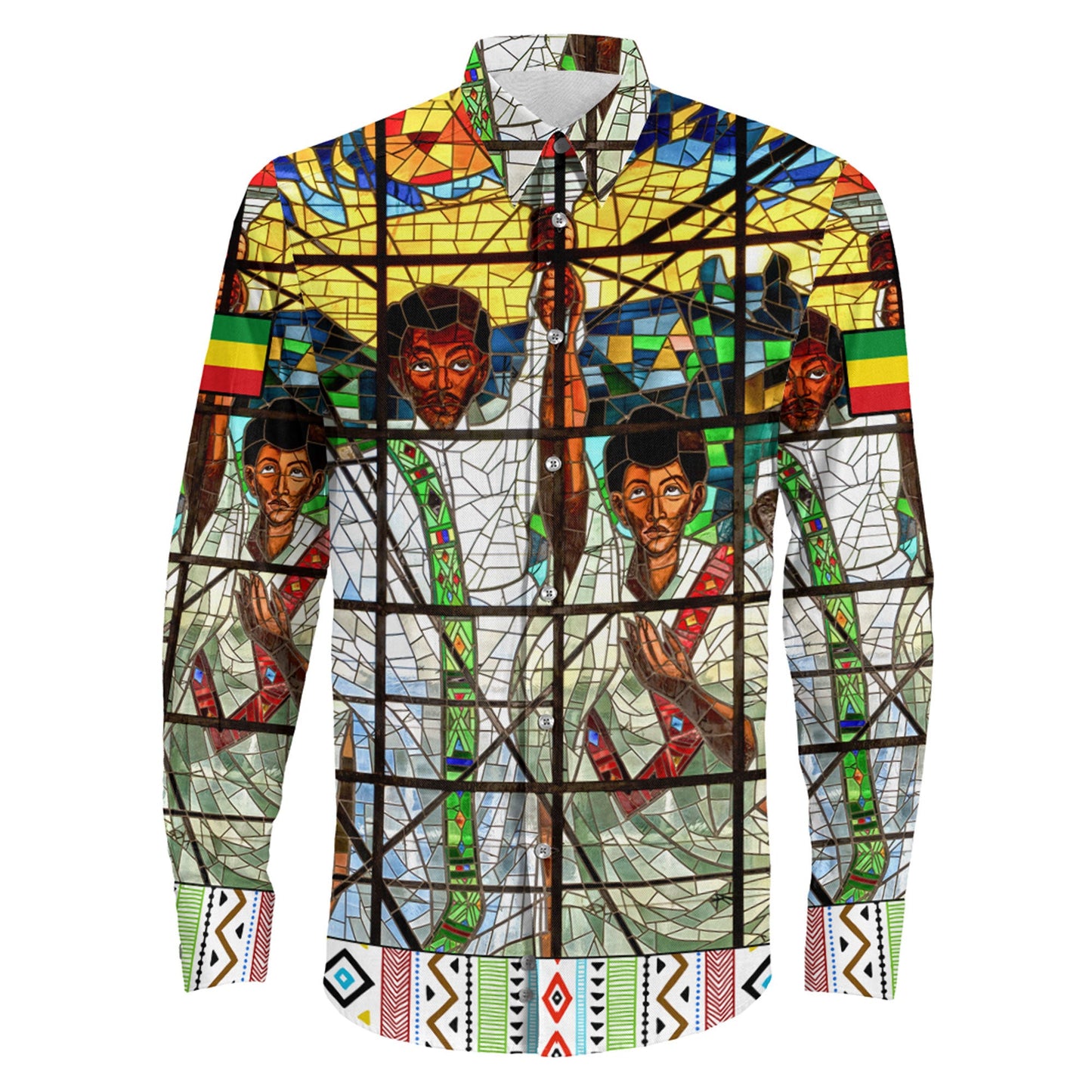 Clothing Ethiopian Orthodox Flag Long Sleeve Button Shirt
