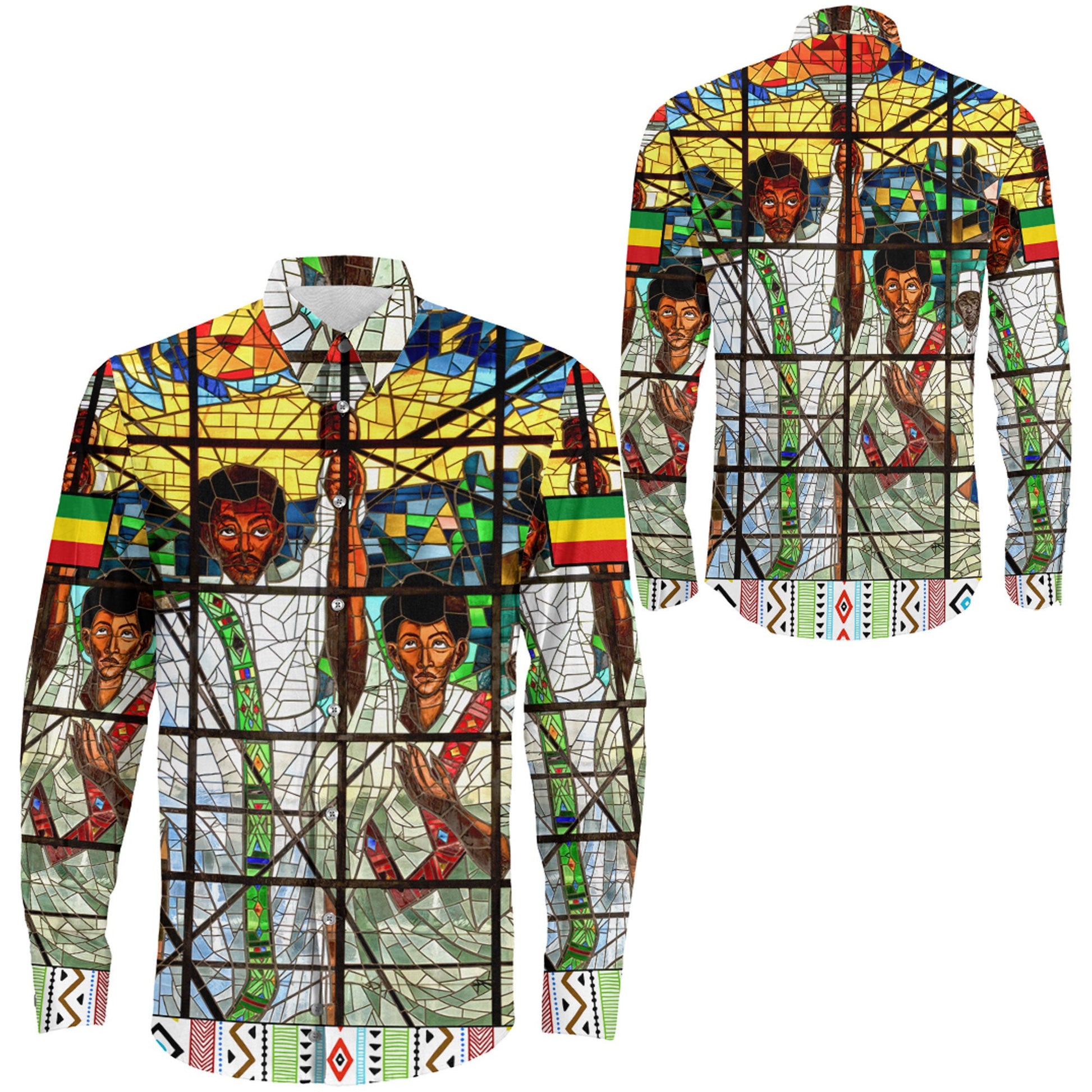 Clothing Ethiopian Orthodox Flag Long Sleeve Button Shirt