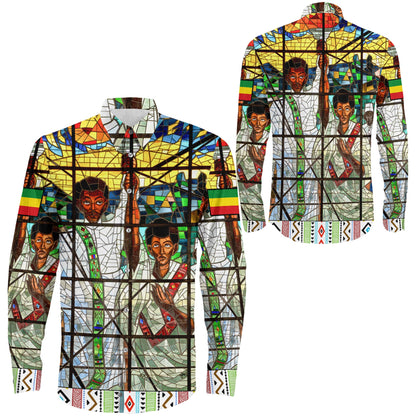 Clothing Ethiopian Orthodox Flag Long Sleeve Button Shirt