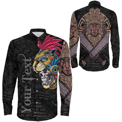 Clothing Custom Mexico Jaguar Aztec Skull Warrior Long Sleeve Button Shirt