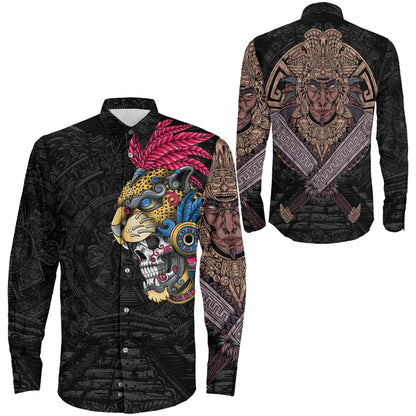 Clothing Mexico Jaguar Aztec Skull Warrior Long Sleeve Button Shirt