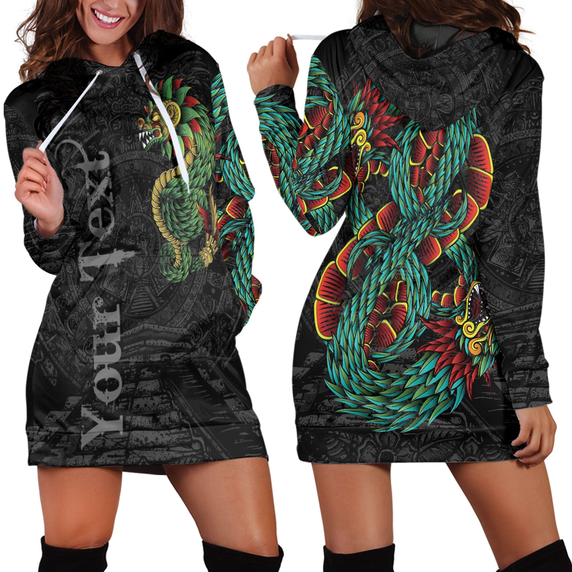 Clothing Custom Quetzalcoatl Mexican Aztec Hoodie Dress