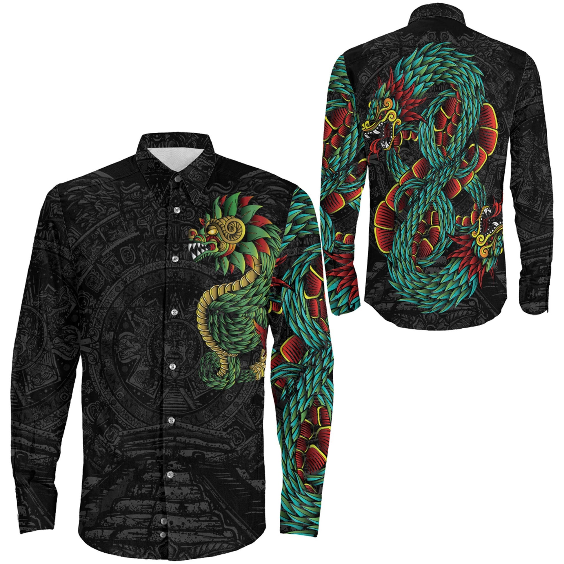 Clothing Quetzalcoatl Mexican Aztec Long Sleeve Button Shirt
