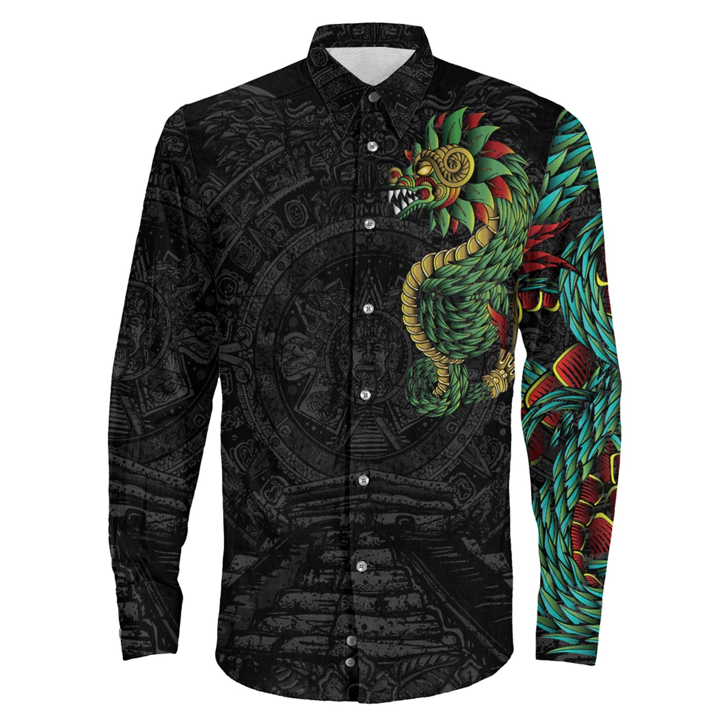 Clothing Quetzalcoatl Mexican Aztec Long Sleeve Button Shirt