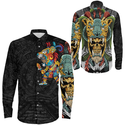 Clothing Mexico Aztec Jaguar Warrior Long Sleeve Button Shirt