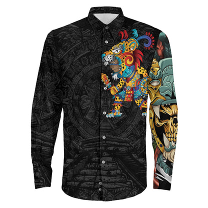 Clothing Mexico Aztec Jaguar Warrior Long Sleeve Button Shirt