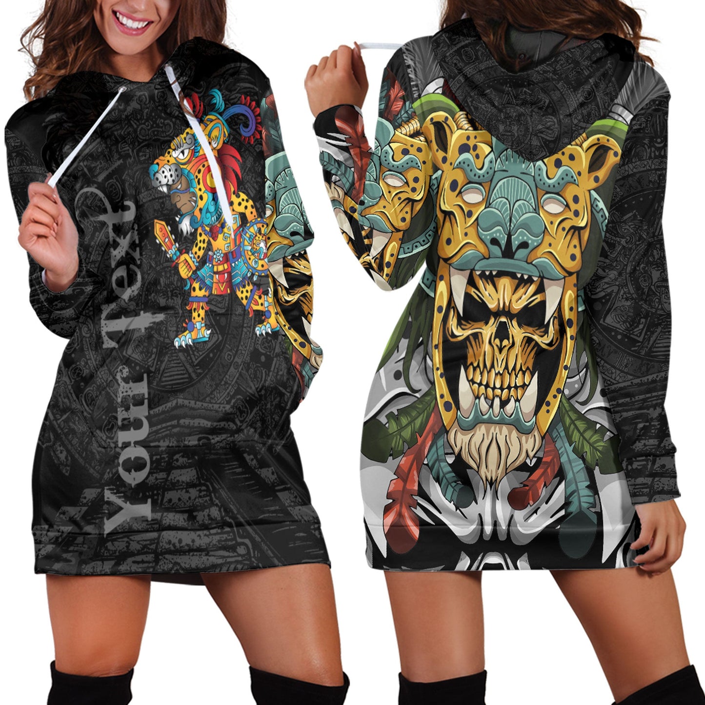 Clothing Custom Mexico Aztec Jaguar Warrior Hoodie Dress