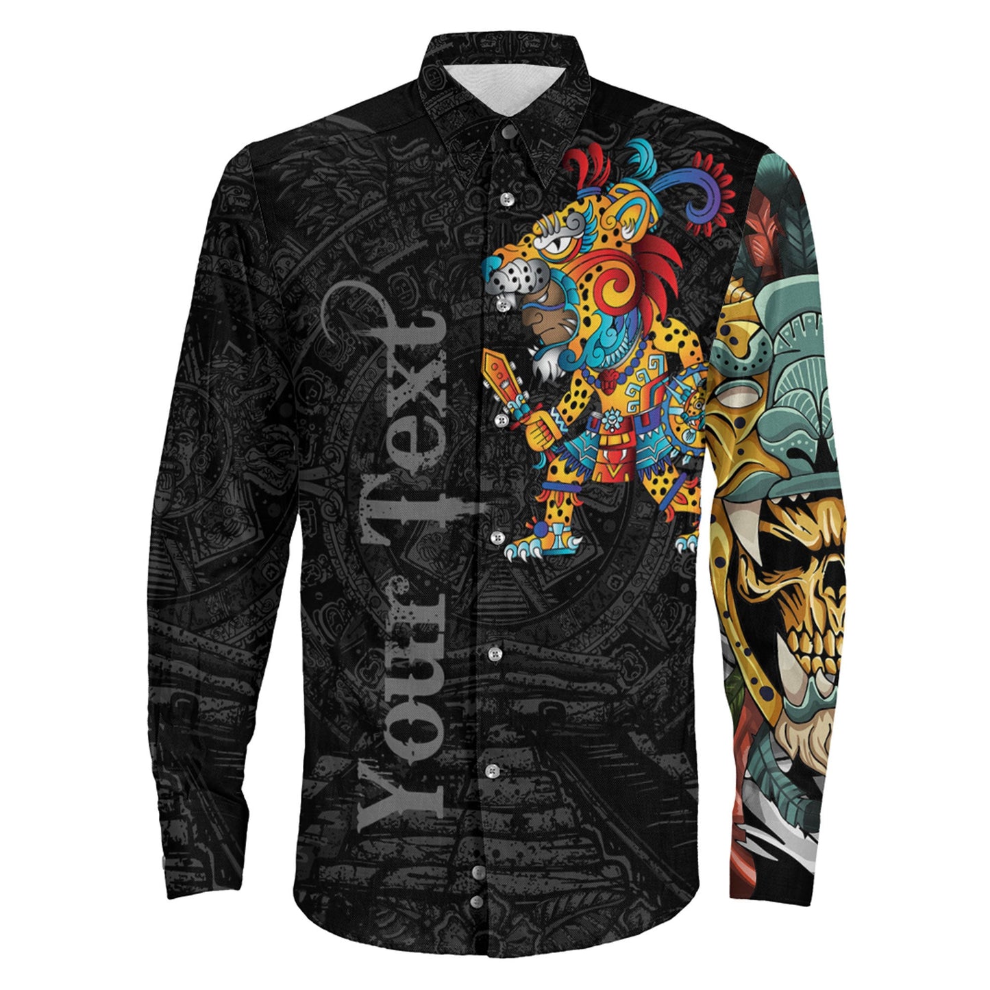 Clothing Custom Mexico Aztec Jaguar Warrior Long Sleeve Button Shirt