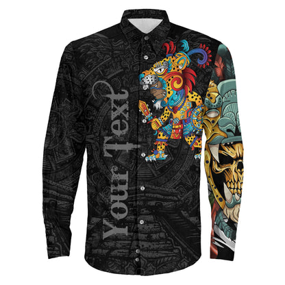 Clothing Custom Mexico Aztec Jaguar Warrior Long Sleeve Button Shirt
