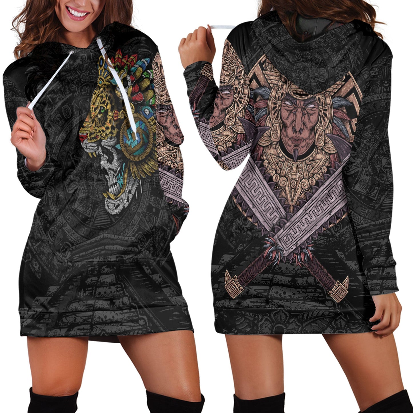 Clothing Mexico Skull Jaguar Warrior Aztec Hoodie Dress