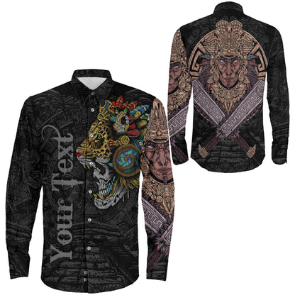 Clothing Custom Custom Mexico Skull Jaguar Warrior Aztec Long Sleeve Button Shirt