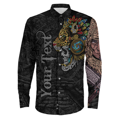 Clothing Custom Custom Mexico Skull Jaguar Warrior Aztec Long Sleeve Button Shirt