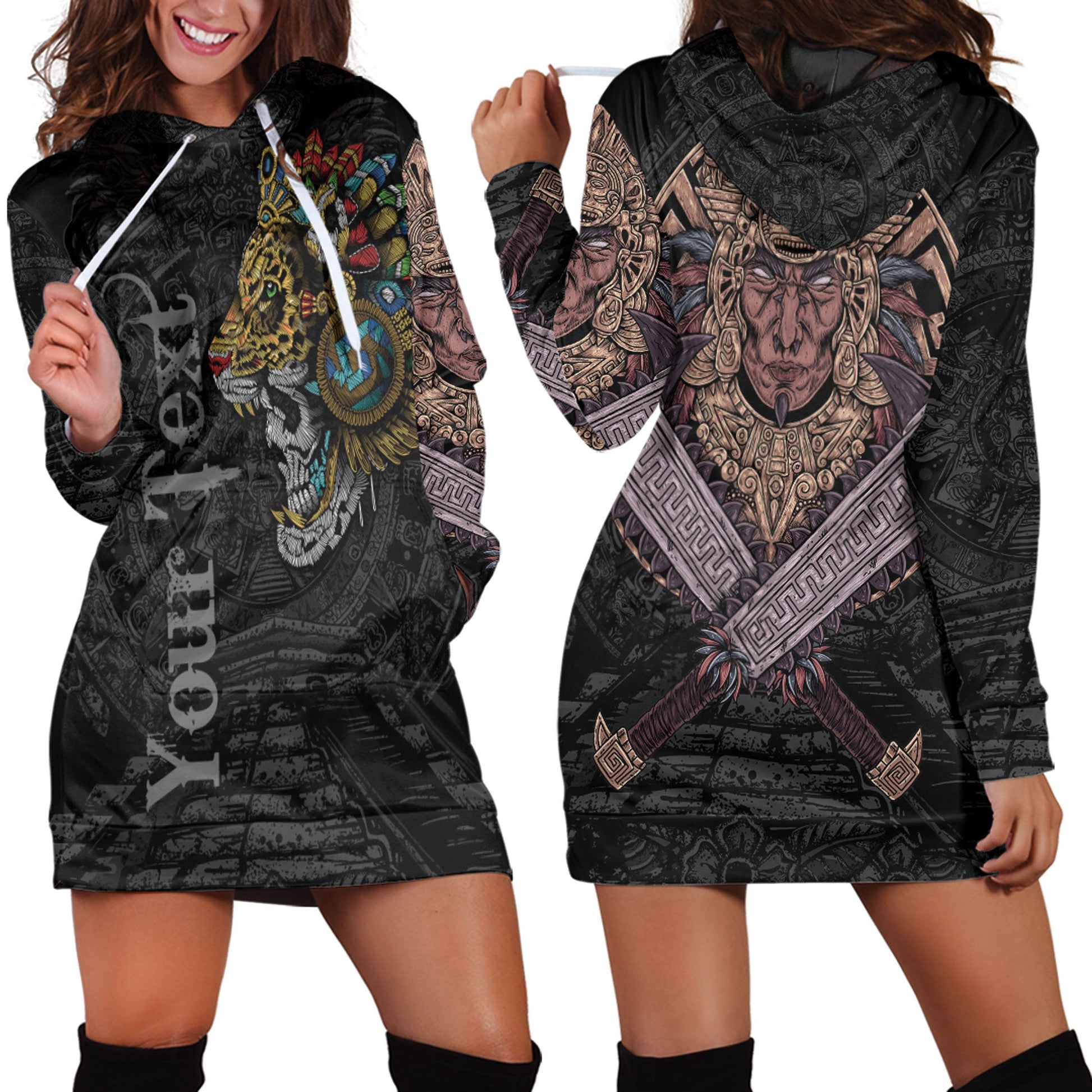 Clothing Custom Custom Mexico Skull Jaguar Warrior Aztec Hoodie Dress