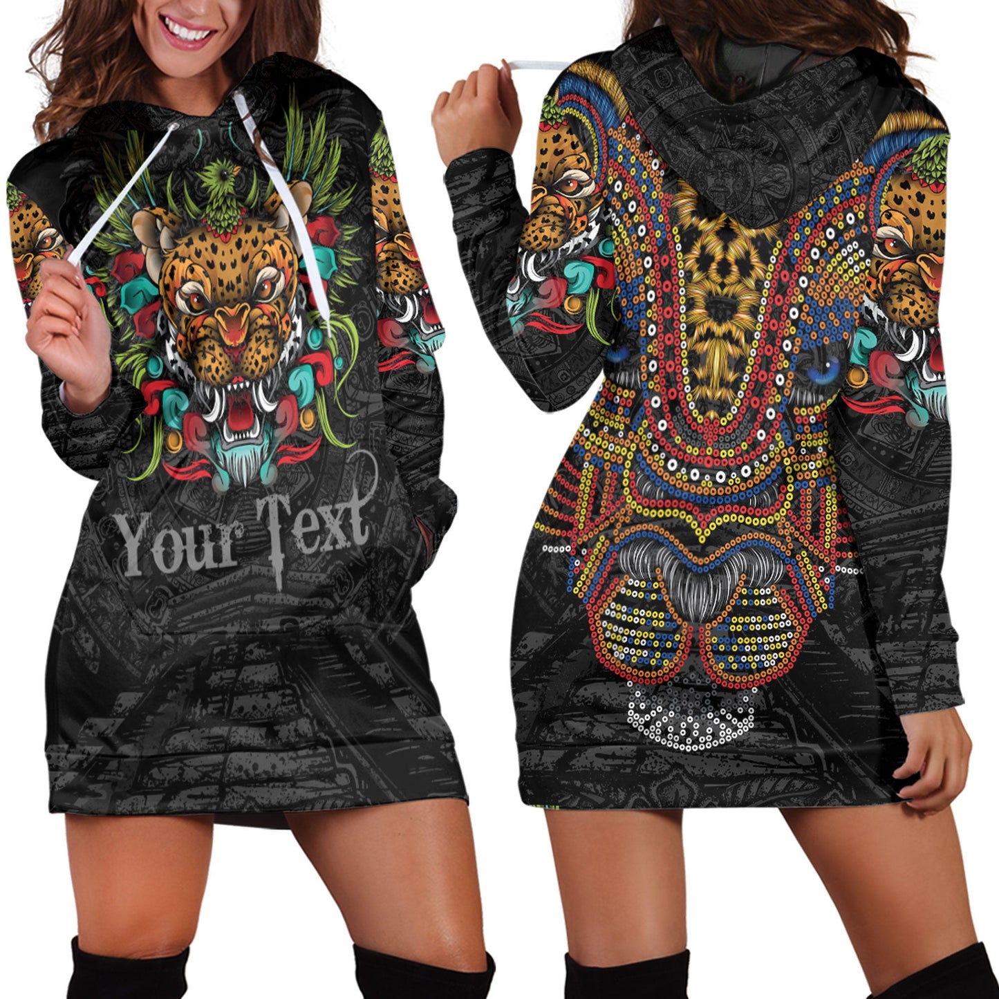 Clothing Custom Mexico Jaguar Warrior Aztec Hoodie Dress