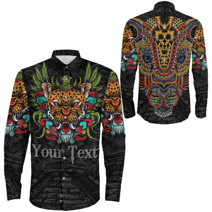 Clothing Custom Mexico Jaguar Warrior Aztec Long Sleeve Button Shirt