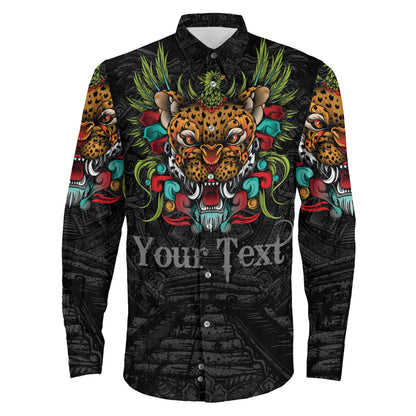 Clothing Custom Mexico Jaguar Warrior Aztec Long Sleeve Button Shirt