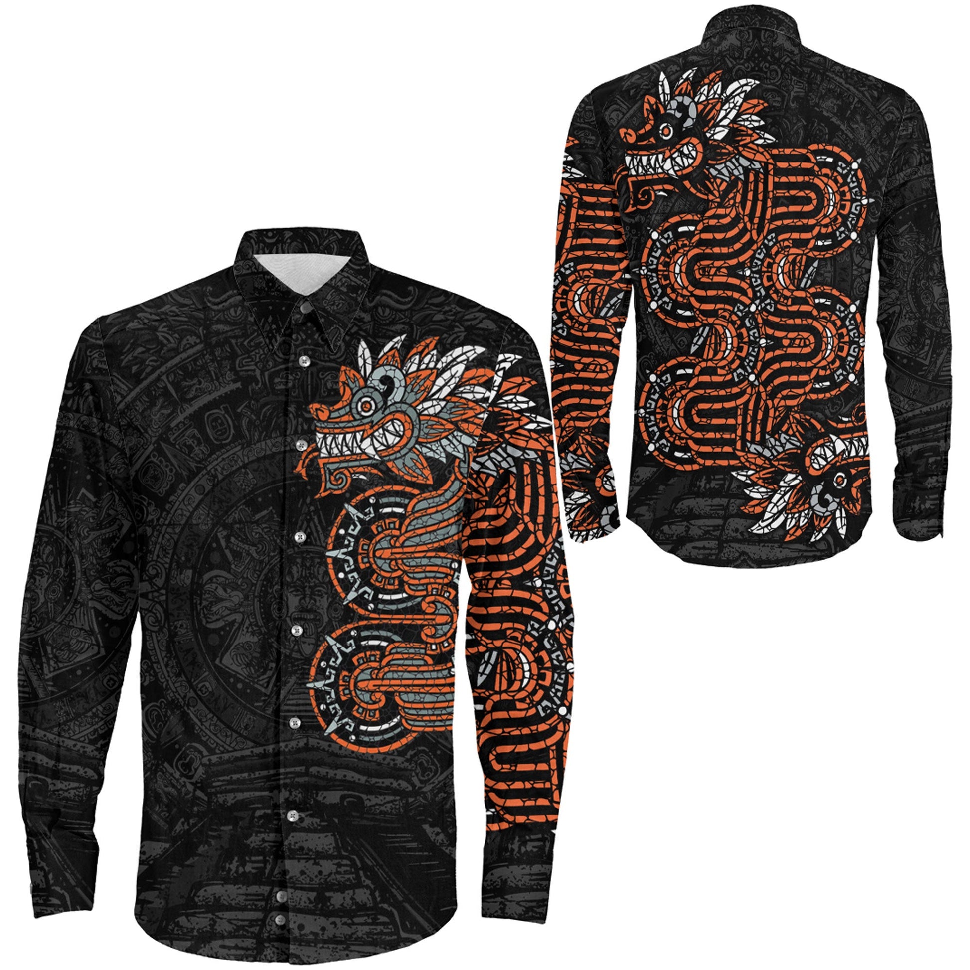 Clothing Mexico Quetzalcoatl Mexican God Aztec Long Sleeve Button Shirt