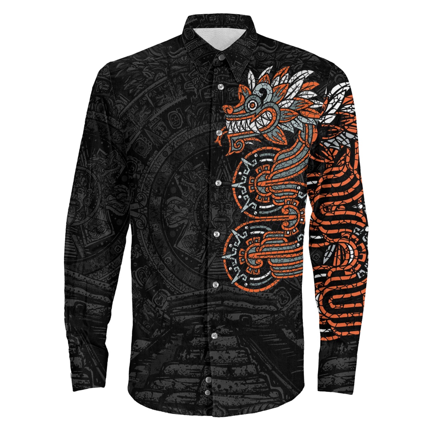 Clothing Mexico Quetzalcoatl Mexican God Aztec Long Sleeve Button Shirt