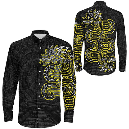 Clothing Mexico Quetzalcoatl Mexican God Aztec Gold Version Long Sleeve Button Shirt