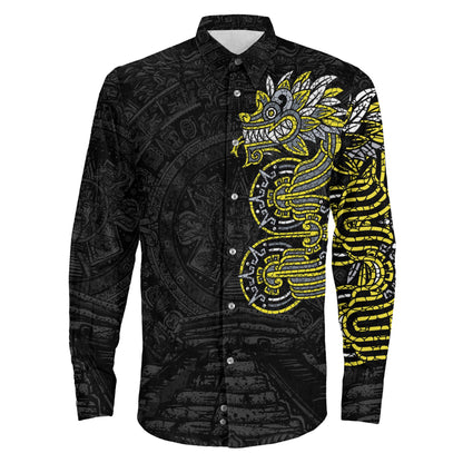 Clothing Mexico Quetzalcoatl Mexican God Aztec Gold Version Long Sleeve Button Shirt