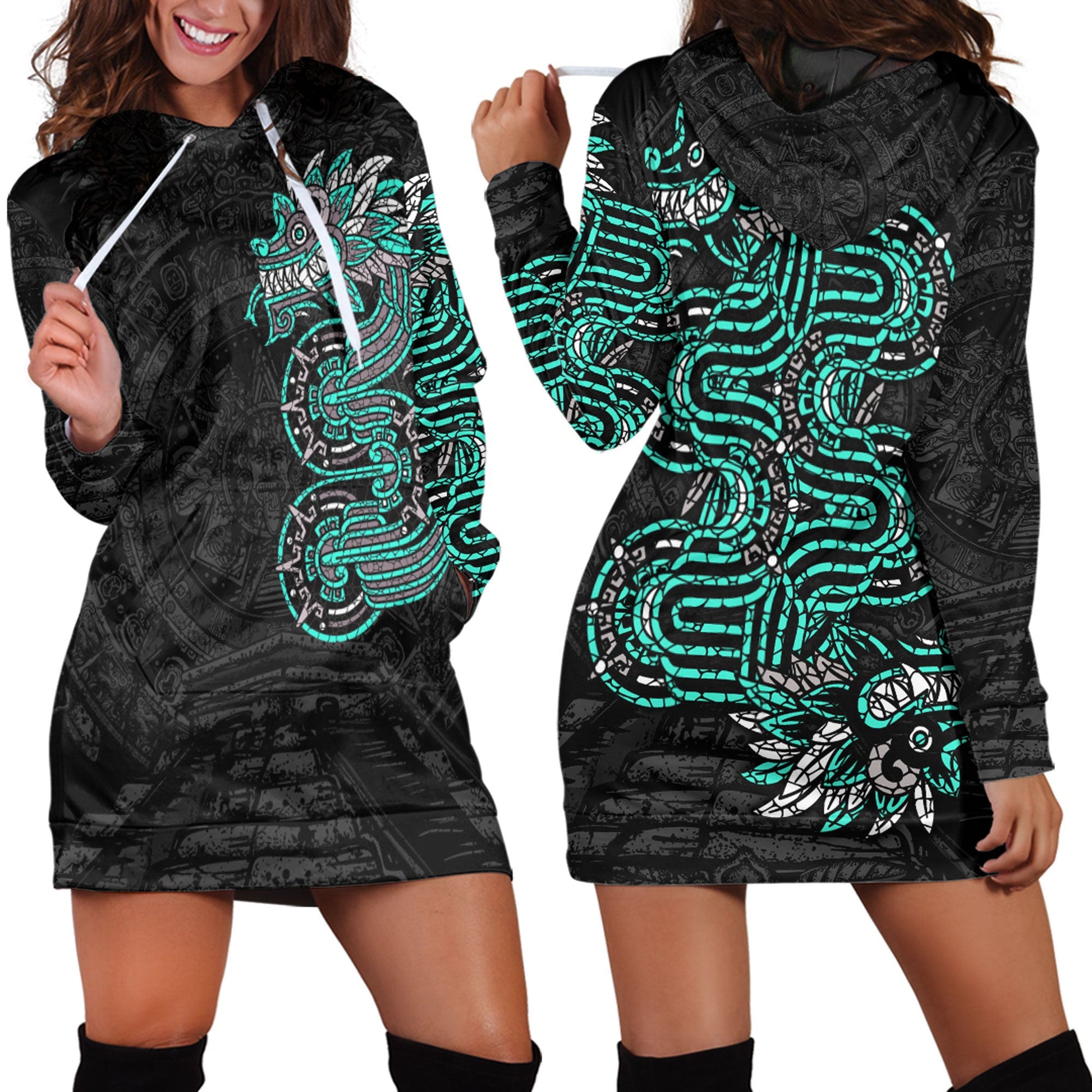 Clothing Mexico Quetzalcoatl Mexican God Aztec Cyan Version Hoodie Dress