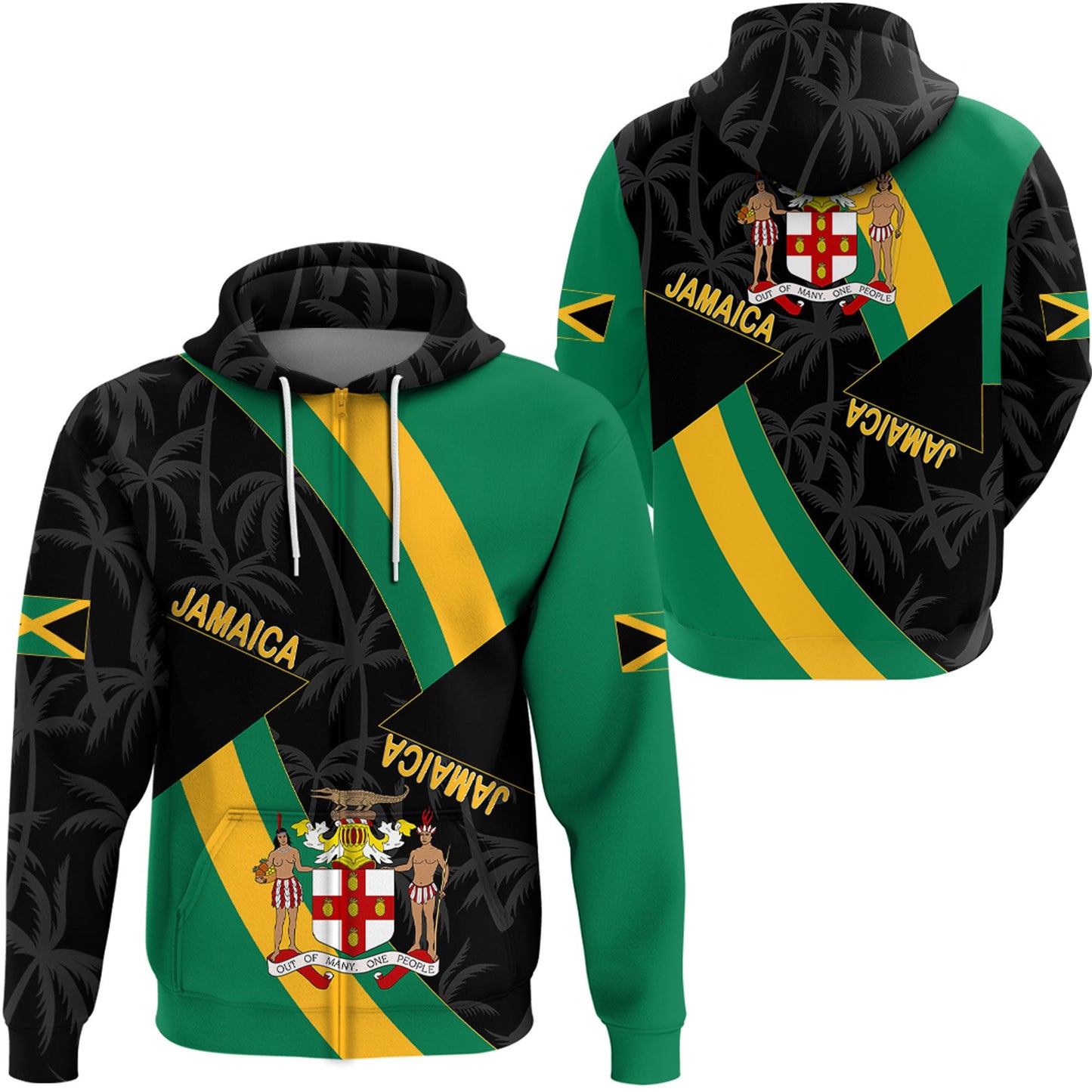 Clothing Jamaica Zip Hoodie Jamaica Coat Of Arms Unisex Printed Hoodie