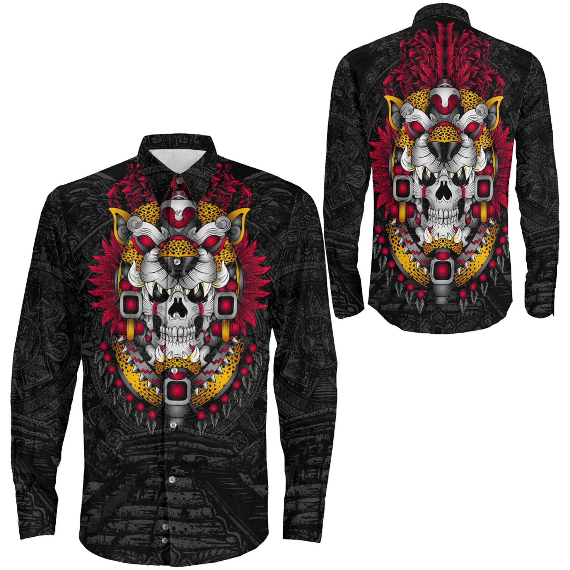 Clothing Jaguar Warrior Aztec Mexican Long Sleeve Button Shirt