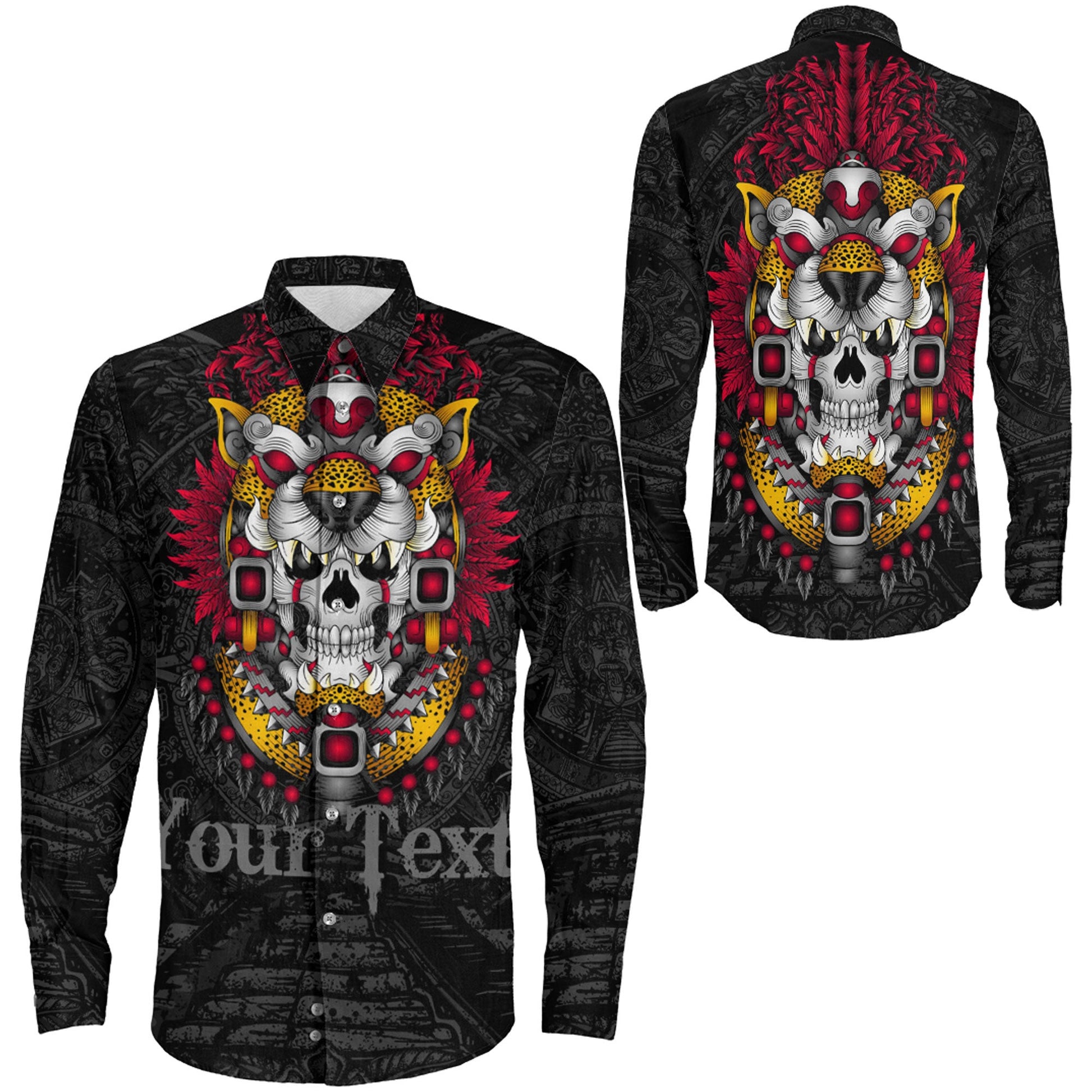 Clothing Custom Jaguar Warrior Aztec Mexican Long Sleeve Button Shirt