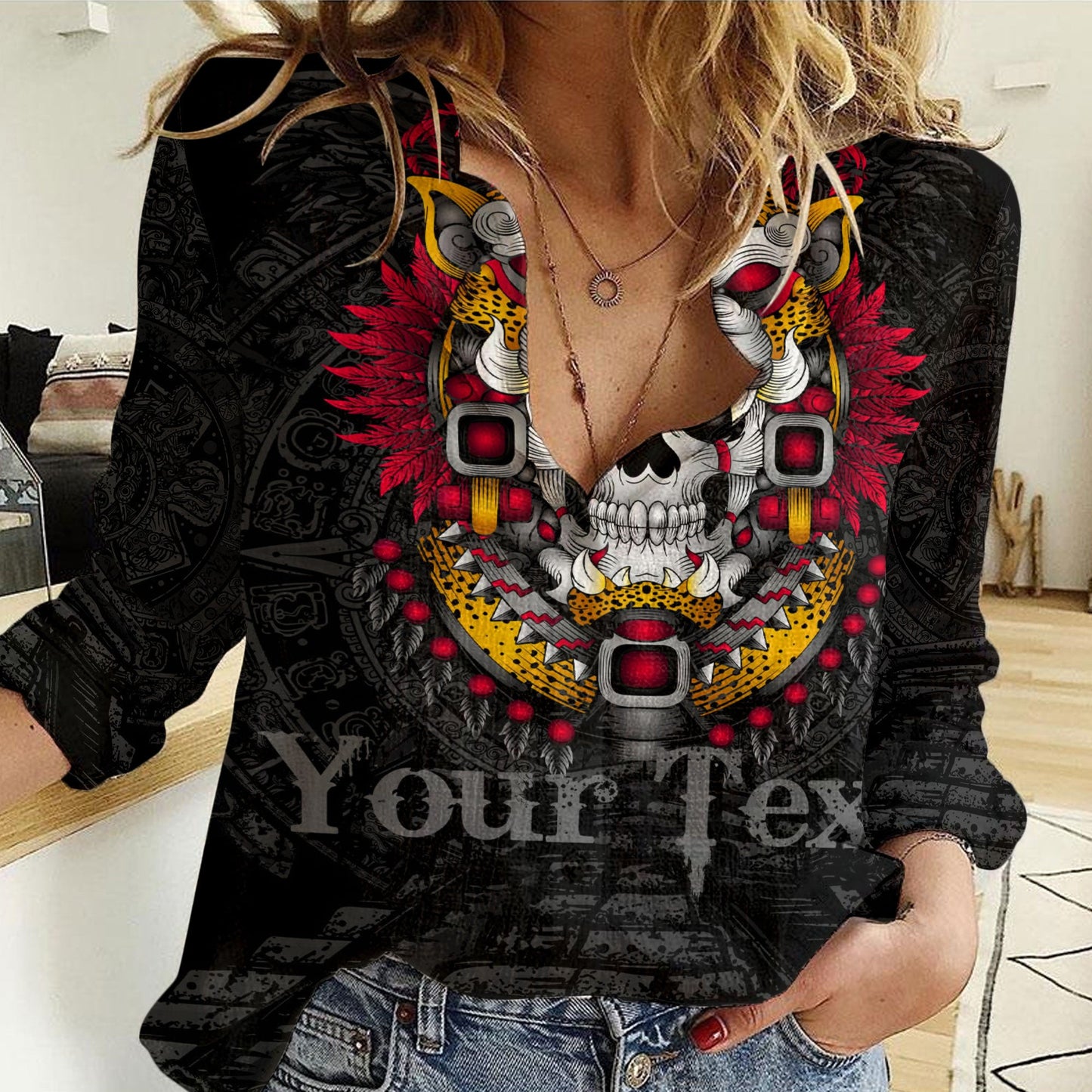 Clothing Custom Jaguar Warrior Aztec Mexican Women Casual Shirt