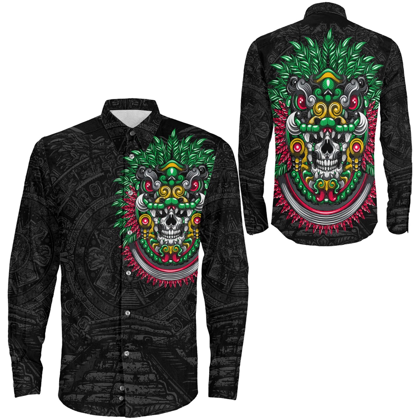 Clothing Quetzalcoatl Aztec Warrior Long Sleeve Button Shirt