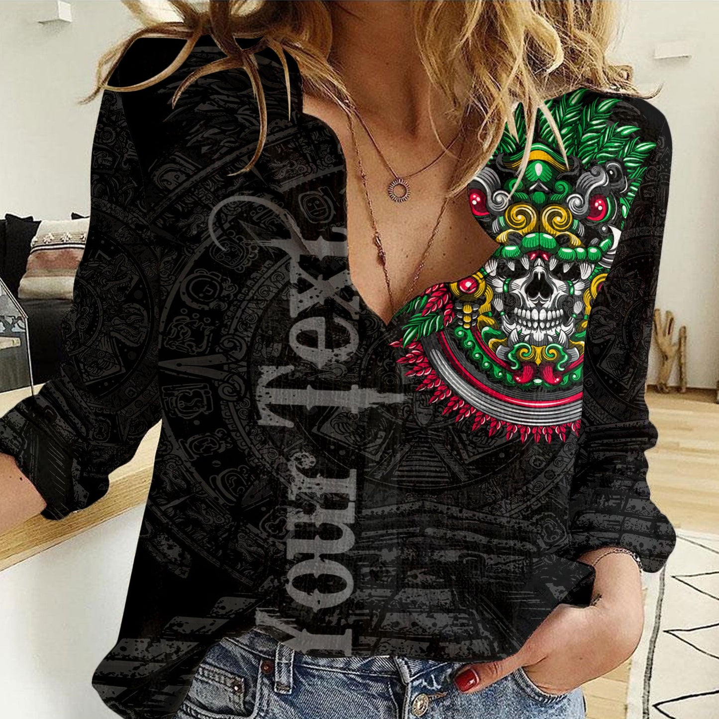 Clothing Custom Quetzalcoatl Aztec Warrior Women Casual Shirt