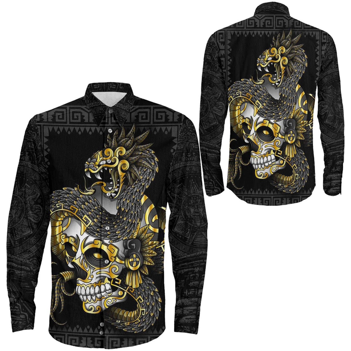Clothing Quetzalcoatl Aztec Long Sleeve Button Shirt