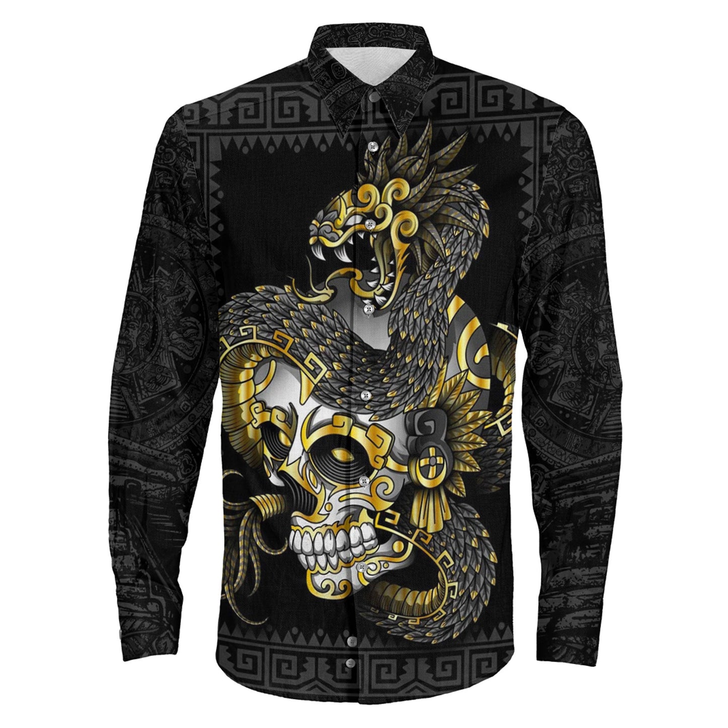 Clothing Quetzalcoatl Aztec Long Sleeve Button Shirt