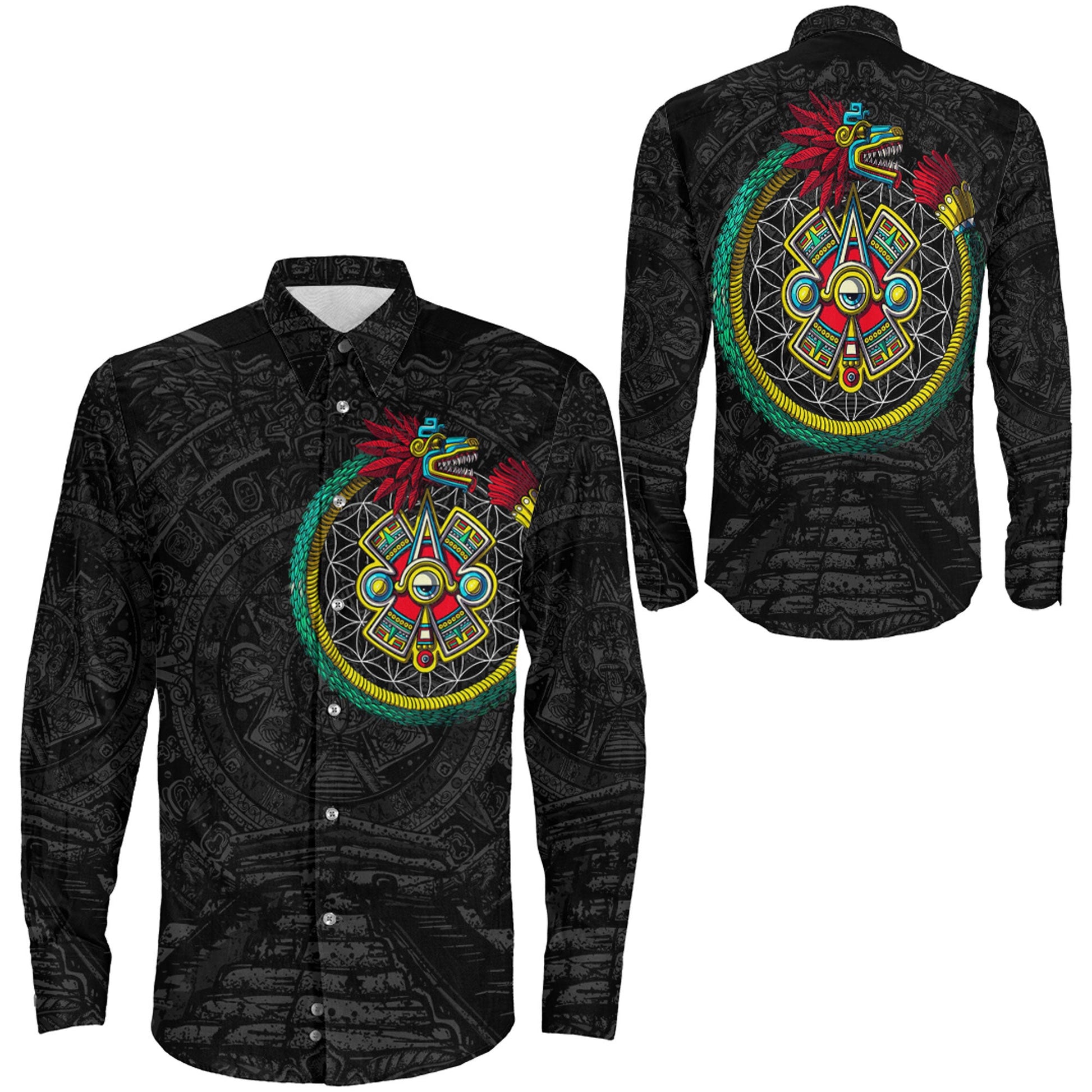 Clothing Aztec Quetzalcoatl Ouroboros Long Sleeve Button Shirt