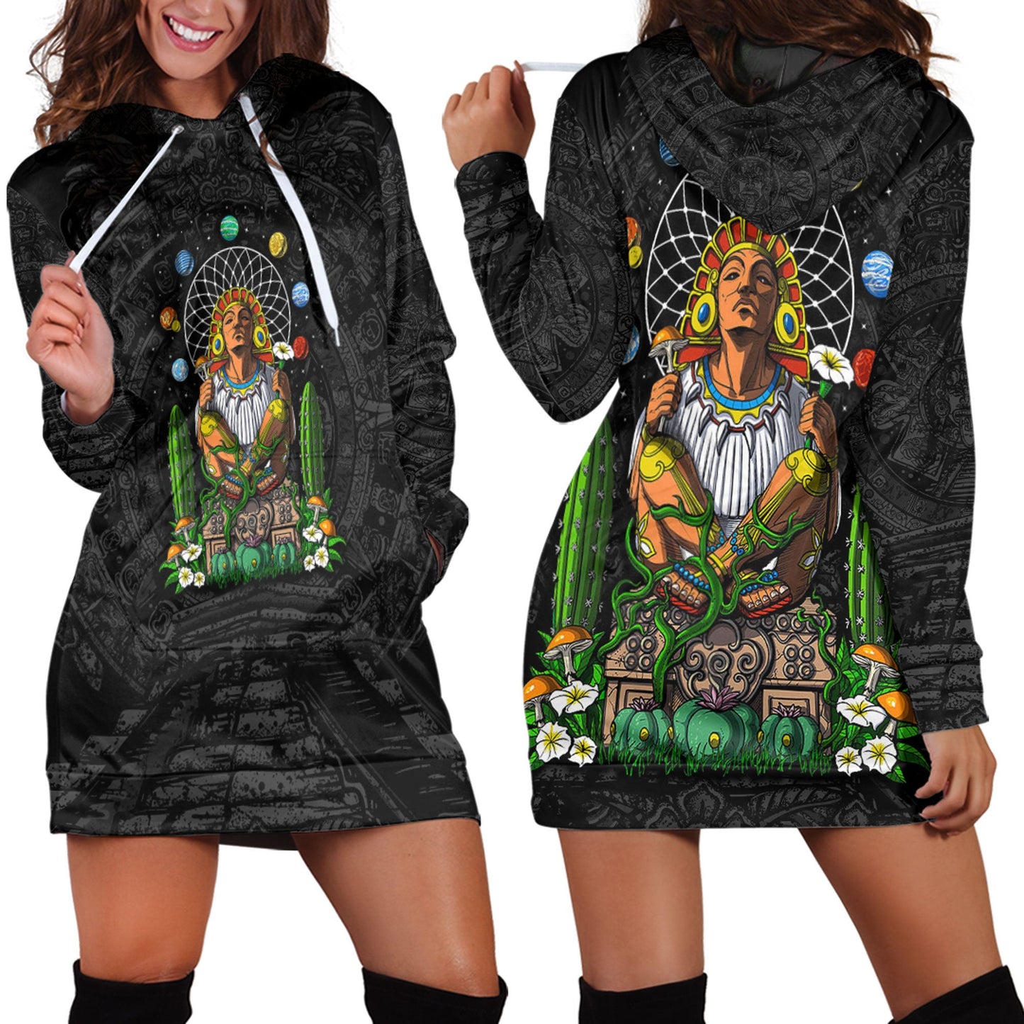 Clothing Psychedelic Aztec God Xochipilli Hoodie Dress