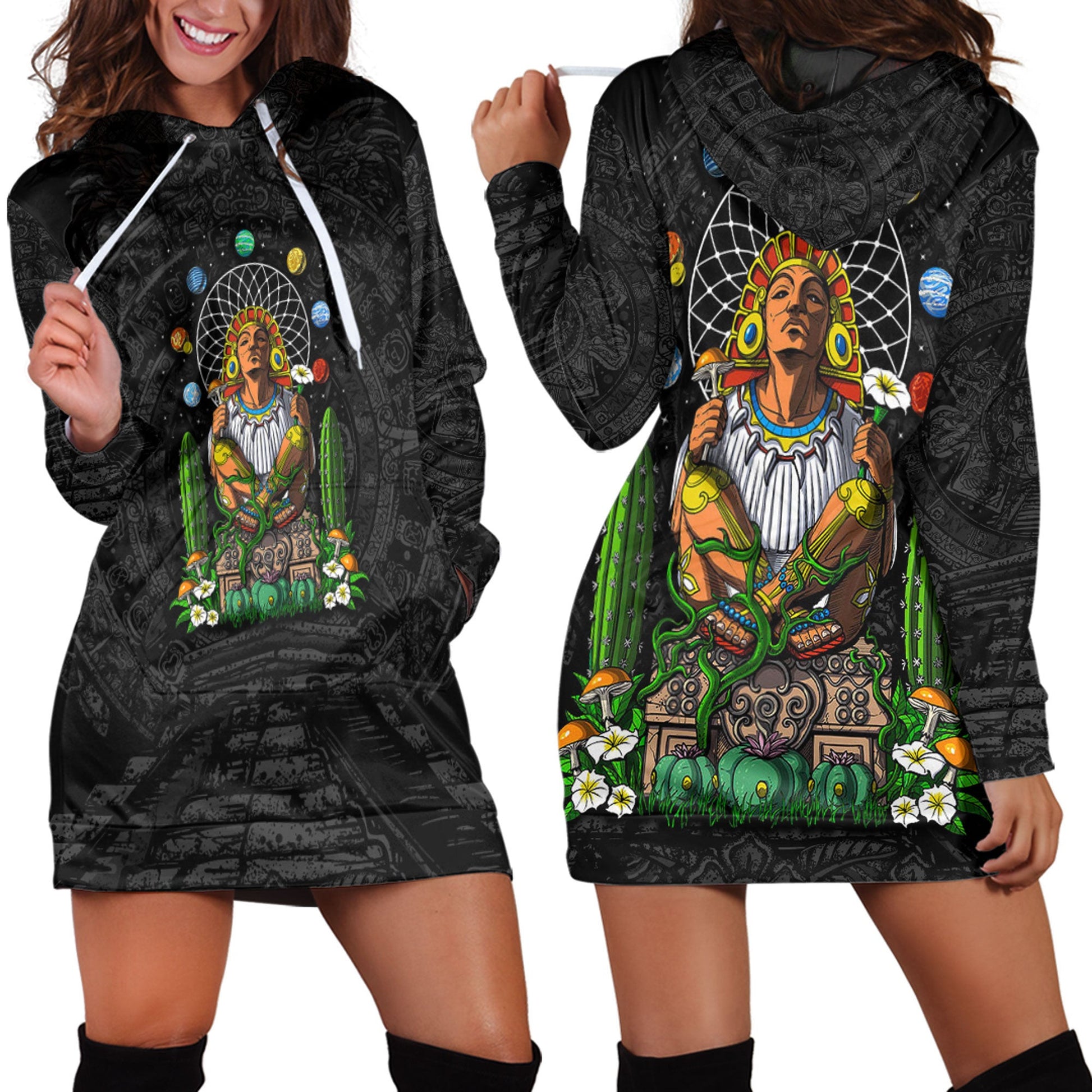 Clothing Psychedelic Aztec God Xochipilli Hoodie Dress