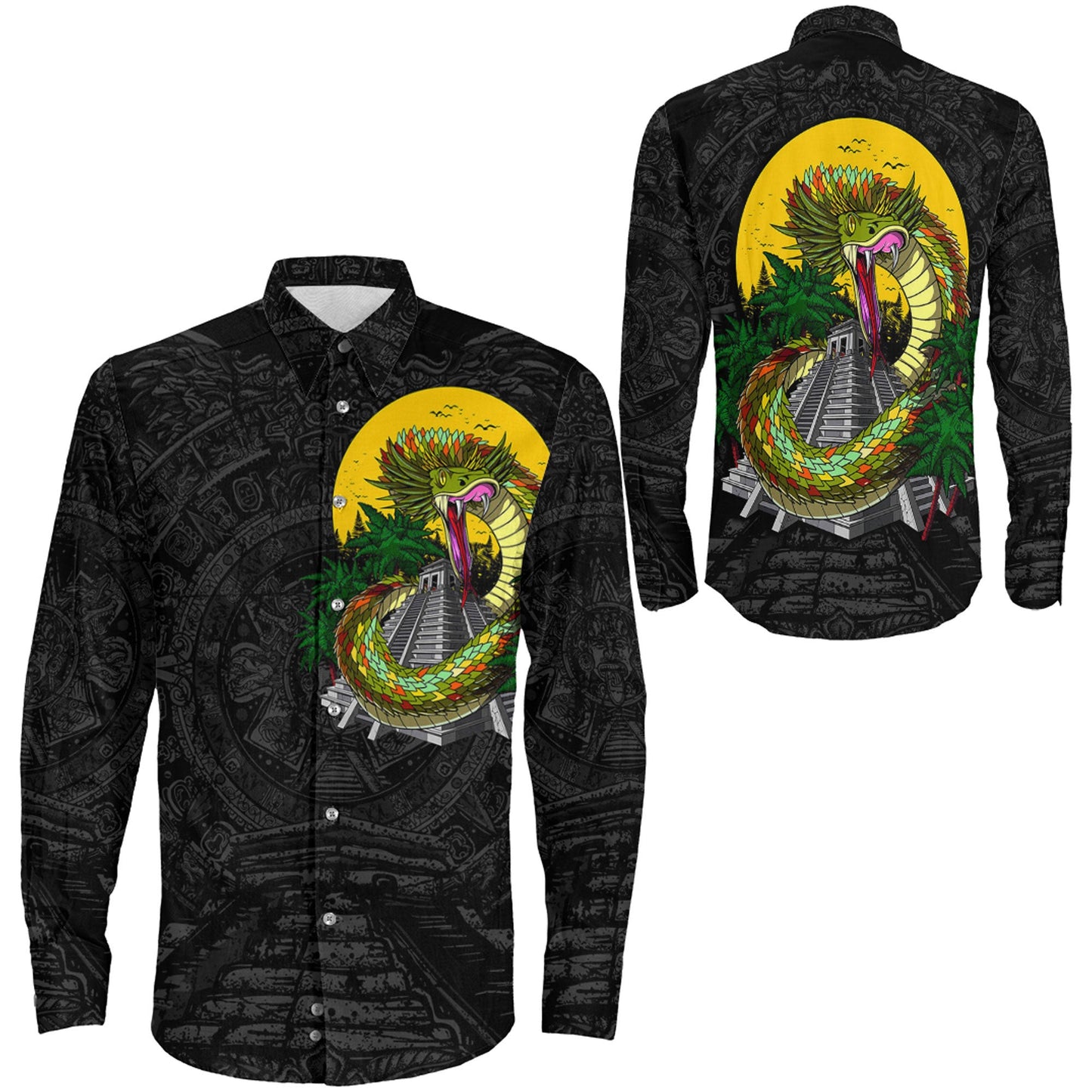 Clothing Quetzalcoatl Aztec Snake God Long Sleeve Button Shirt