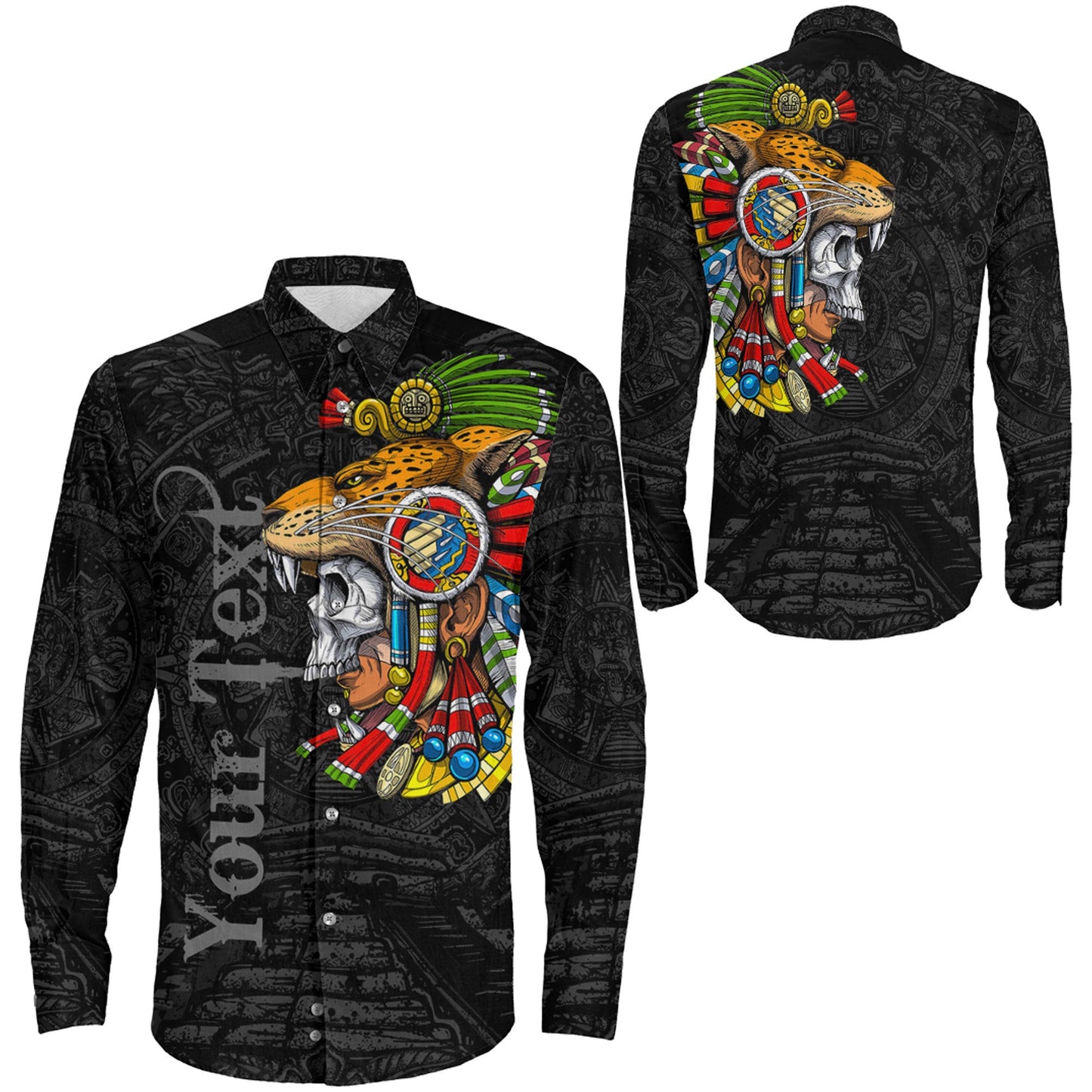 Clothing Custom Aztec Special Jaguar Warrior Long Sleeve Button Shirt
